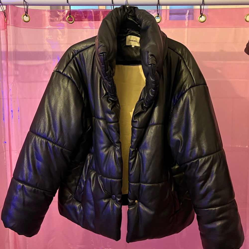 Nanushka Black Hide Vegan Leather Jacket Medium